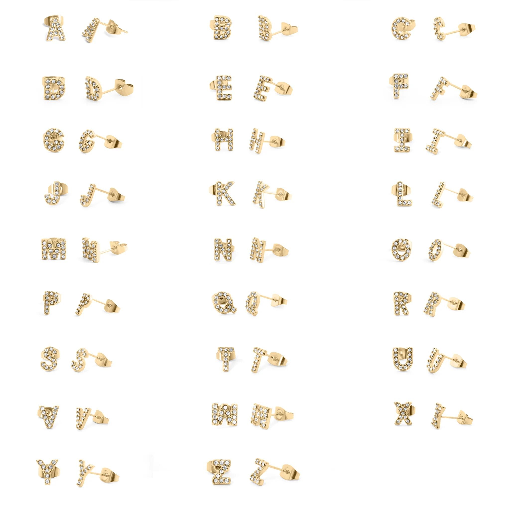 18K Gold PVD Stainless Steel Initial Stud Earrings