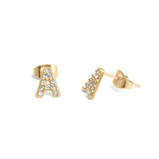 18K Gold PVD Stainless Steel Initial Stud Earrings