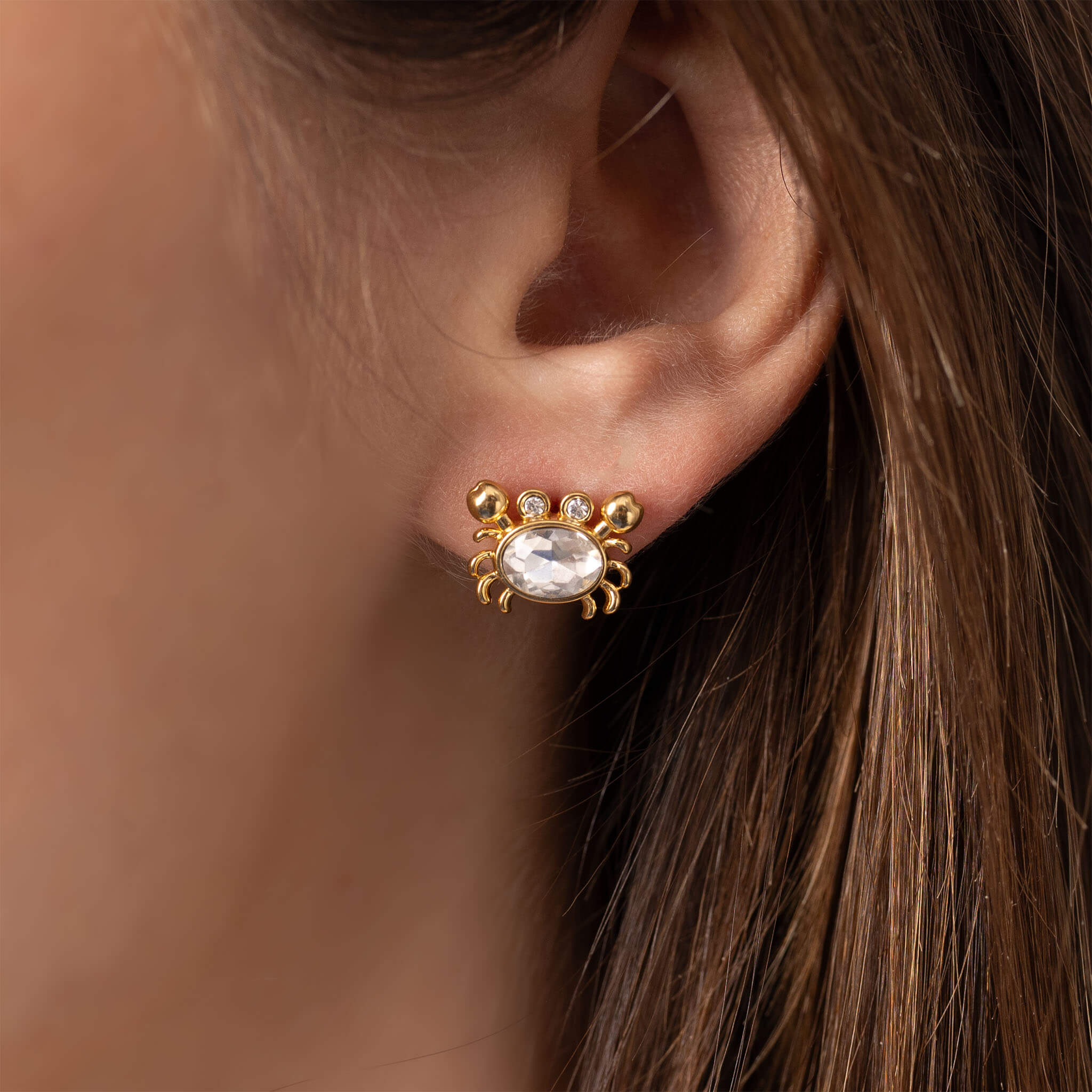 18K Gold PVD Stainless Steel Stone Crab Earrings