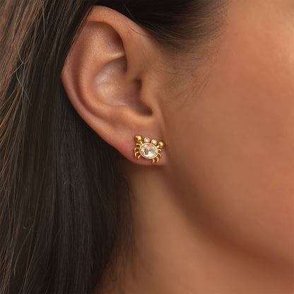 18K Gold PVD Stainless Steel Stone Crab Earrings