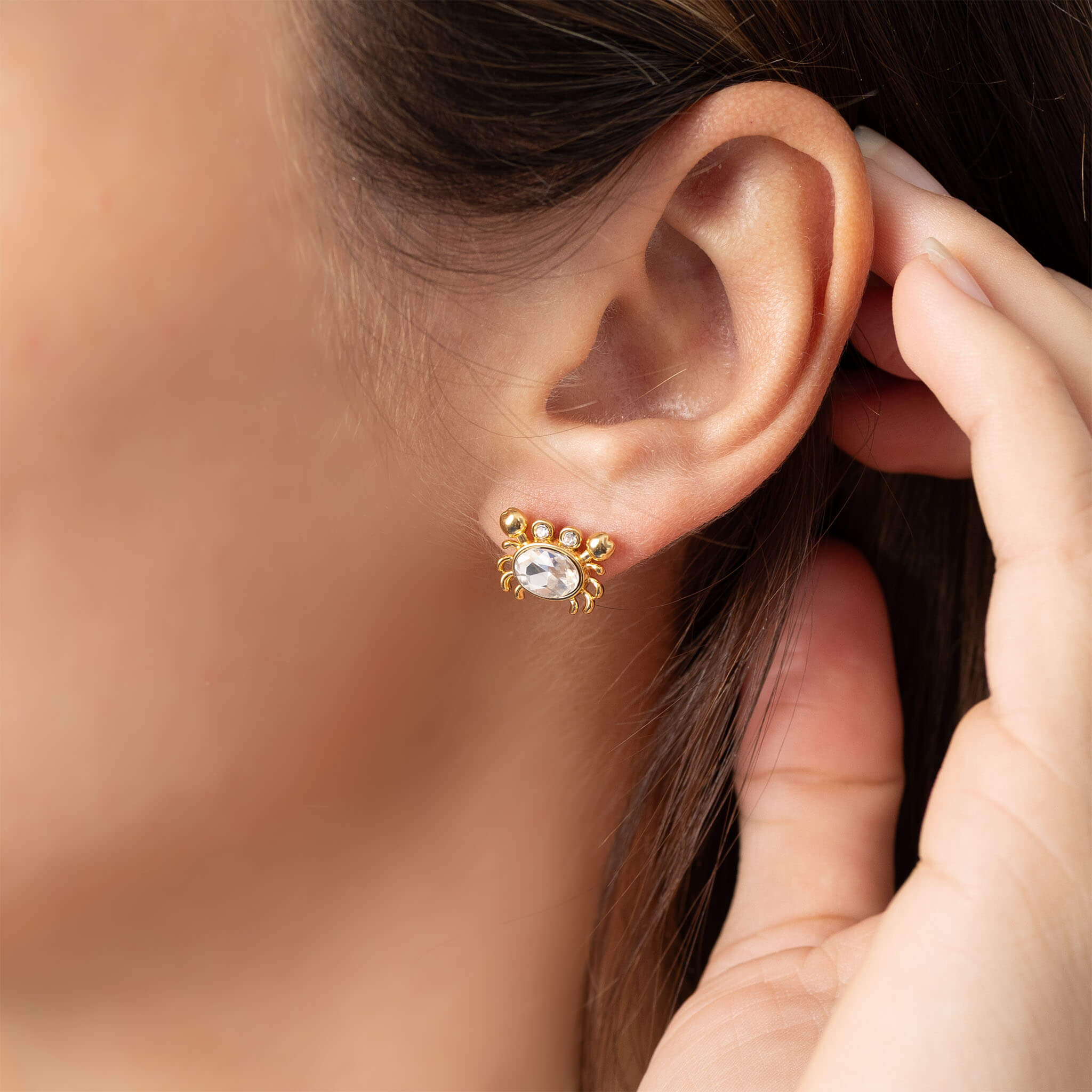 18K Gold PVD Stainless Steel Stone Crab Earrings