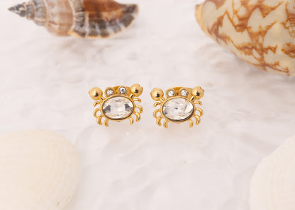 18K Gold PVD Stainless Steel Stone Crab Earrings