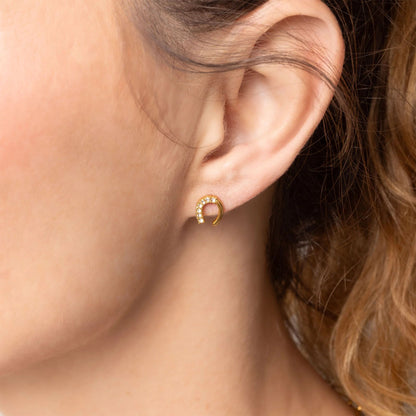 18K Gold PVD Stainless Steel Horse Shoe Stone Earrings