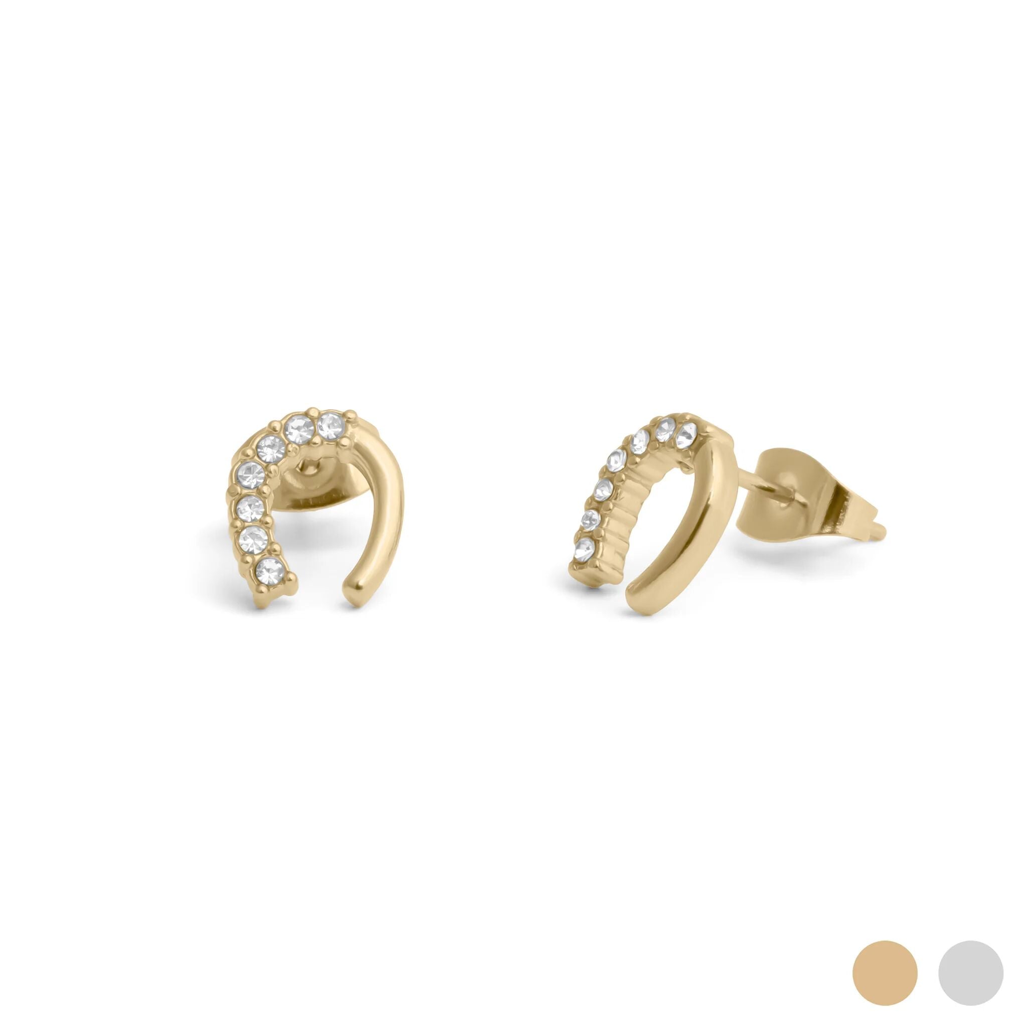 18K Gold PVD Stainless Steel Horse Shoe Stone Earrings