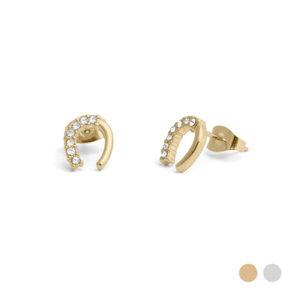 18K Gold PVD Stainless Steel Horse Shoe Stone Earrings