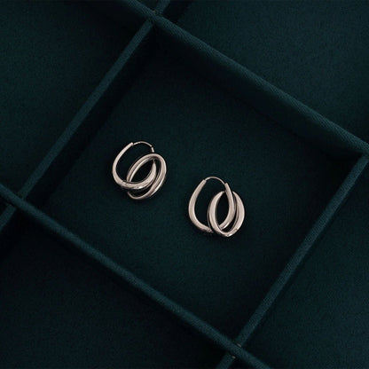 18K Gold PVD Stainless Steel Double Hoop Dangle Earrings