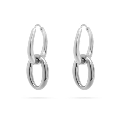 18K Gold PVD Stainless Steel Double Hoop Dangle Earrings