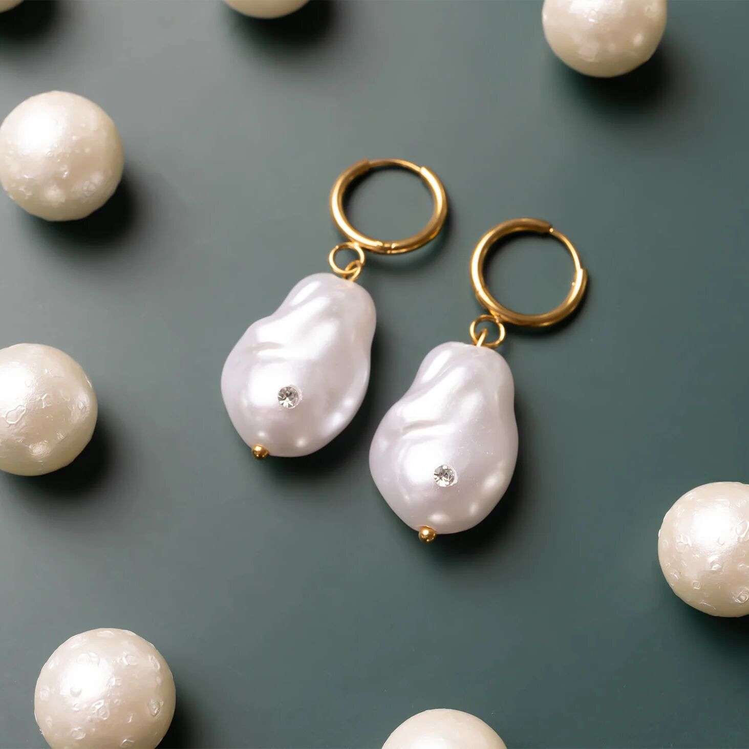 18K Gold PVD Stainless Steel Stone Freshwater Pearl Earring