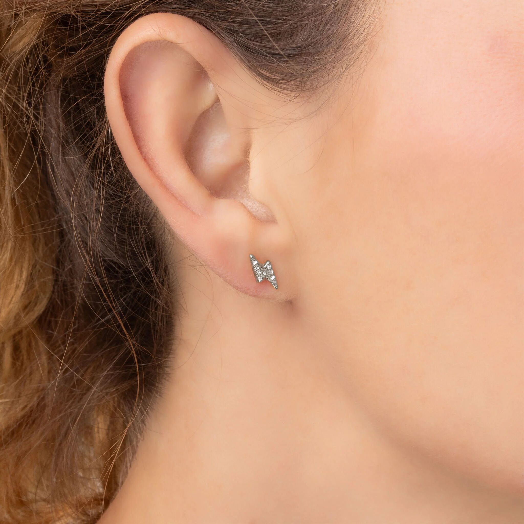 18K Gold PVD Stainless Steel Stone Lightning Bolt Stud Earrings