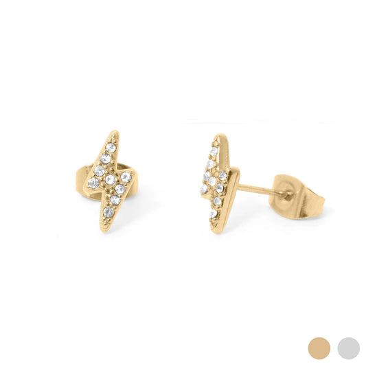 18K Gold PVD Stainless Steel Stone Lightning Bolt Stud Earrings