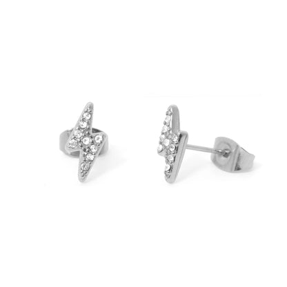 18K Gold PVD Stainless Steel Stone Lightning Bolt Stud Earrings