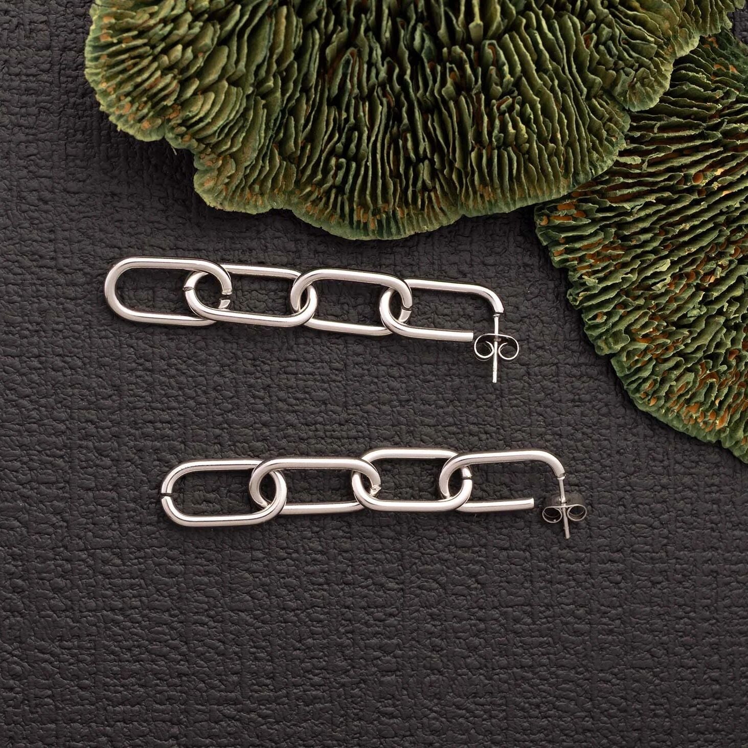 18K Gold PVD Stainless Steel Dangle Paperclip Stud Earrings