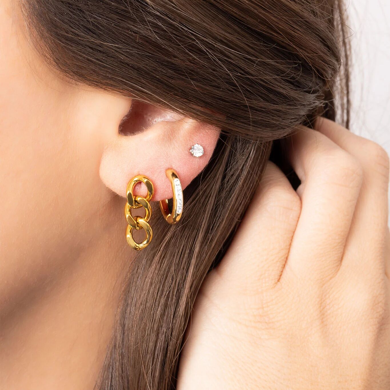 18K Gold PVD Stainless Steel Curb Chain Dangle Earrings