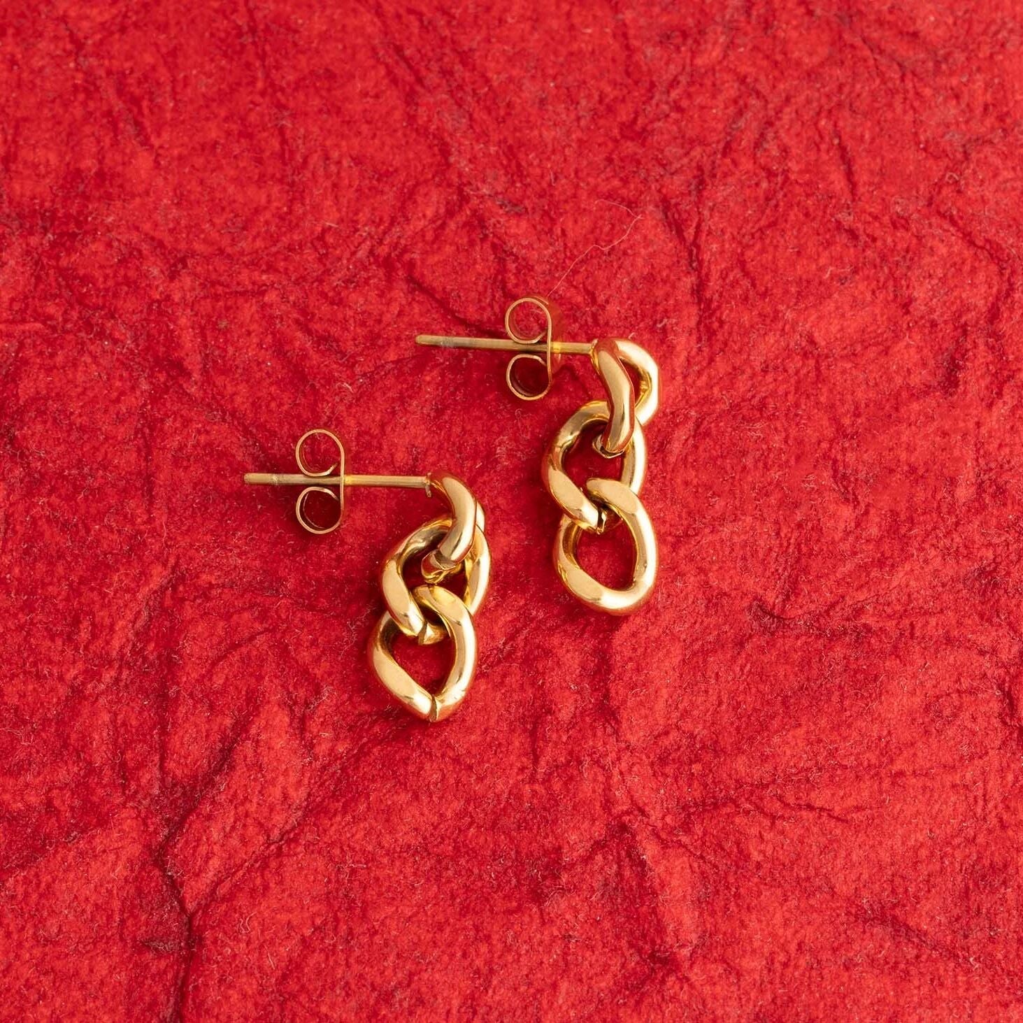 18K Gold PVD Stainless Steel Curb Chain Dangle Earrings