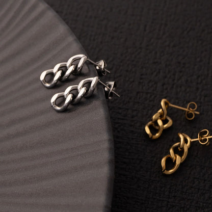 18K Gold PVD Stainless Steel Curb Chain Dangle Earrings