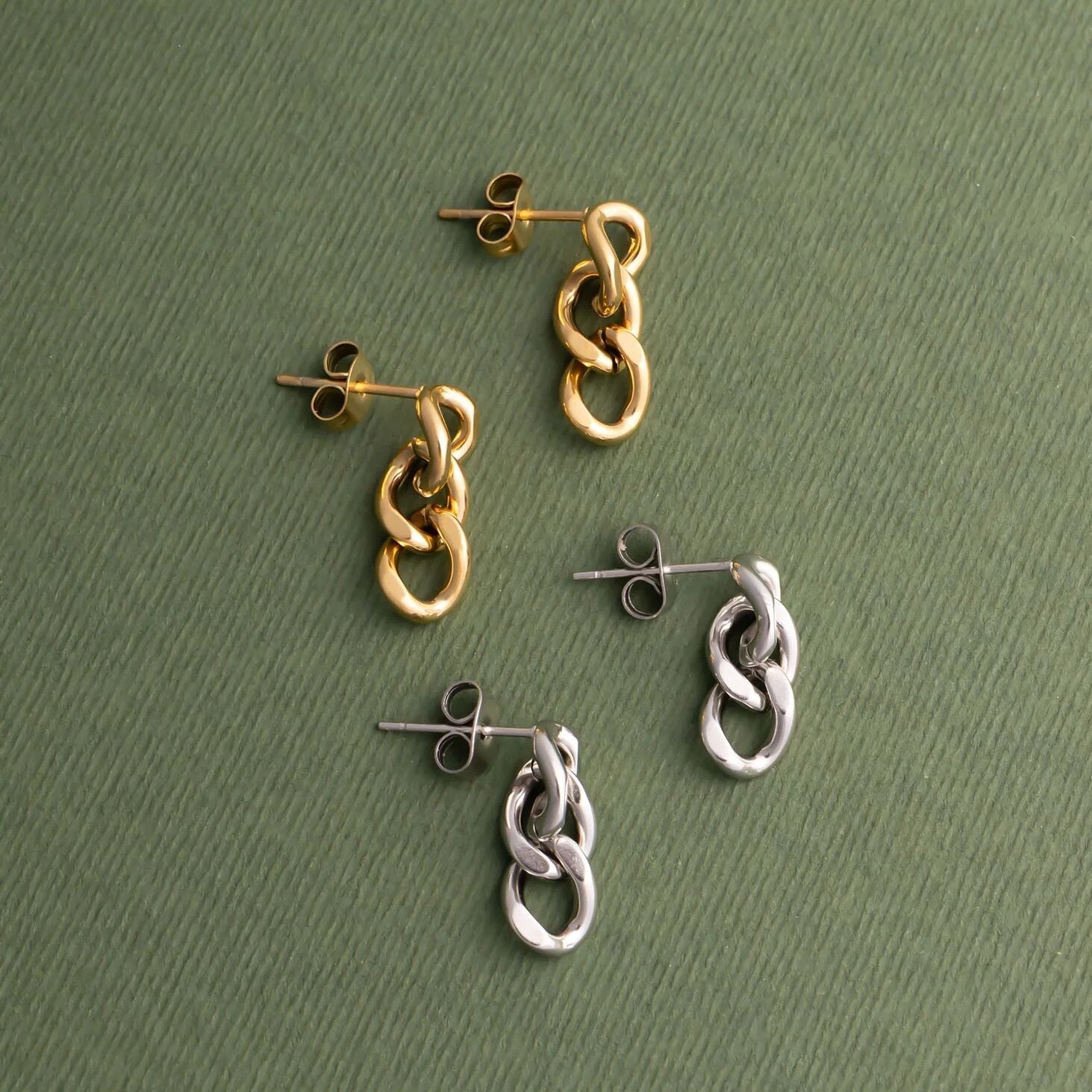 18K Gold PVD Stainless Steel Curb Chain Dangle Earrings