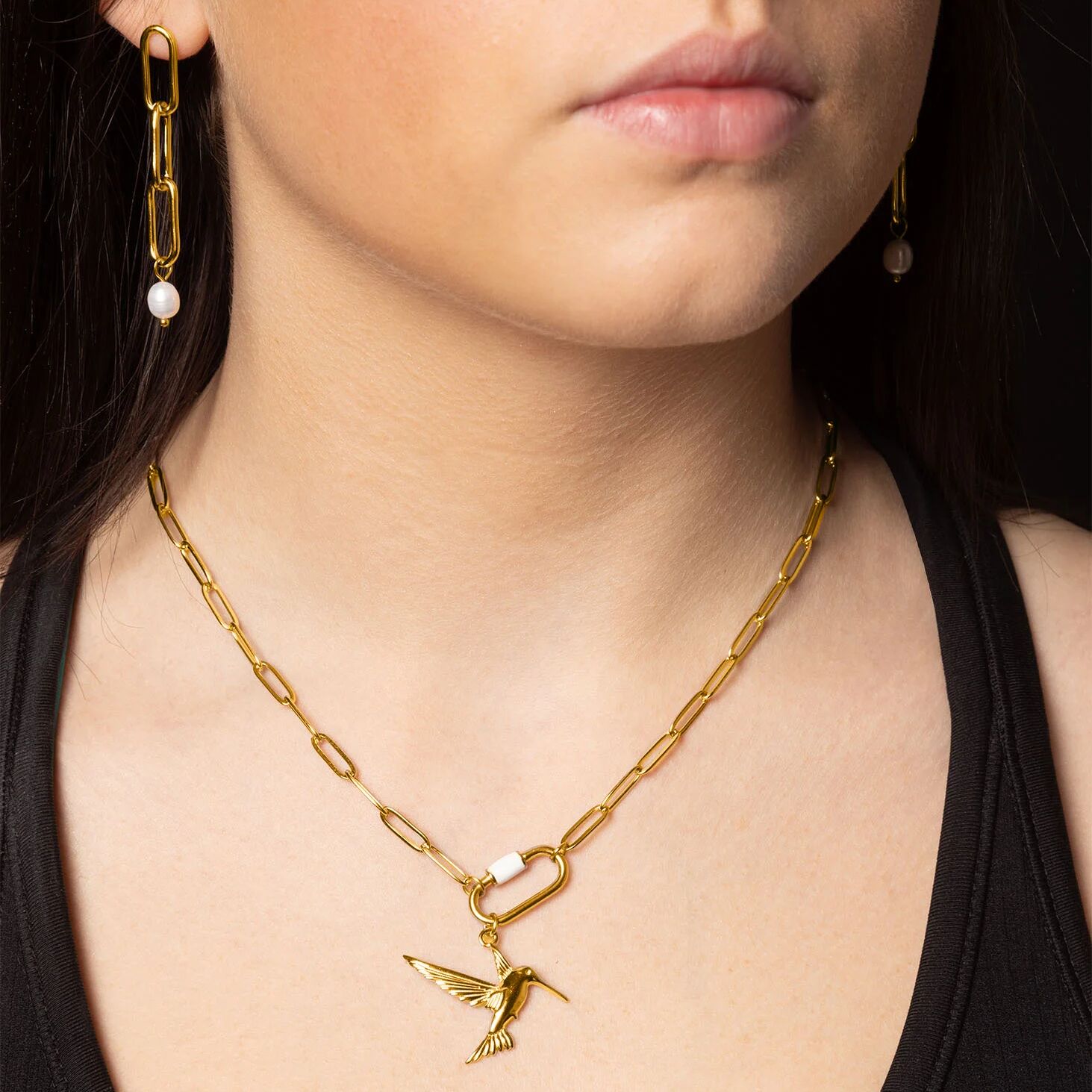 18K Gold PVD Stainless Steel Long Paperclip Dangle Earring