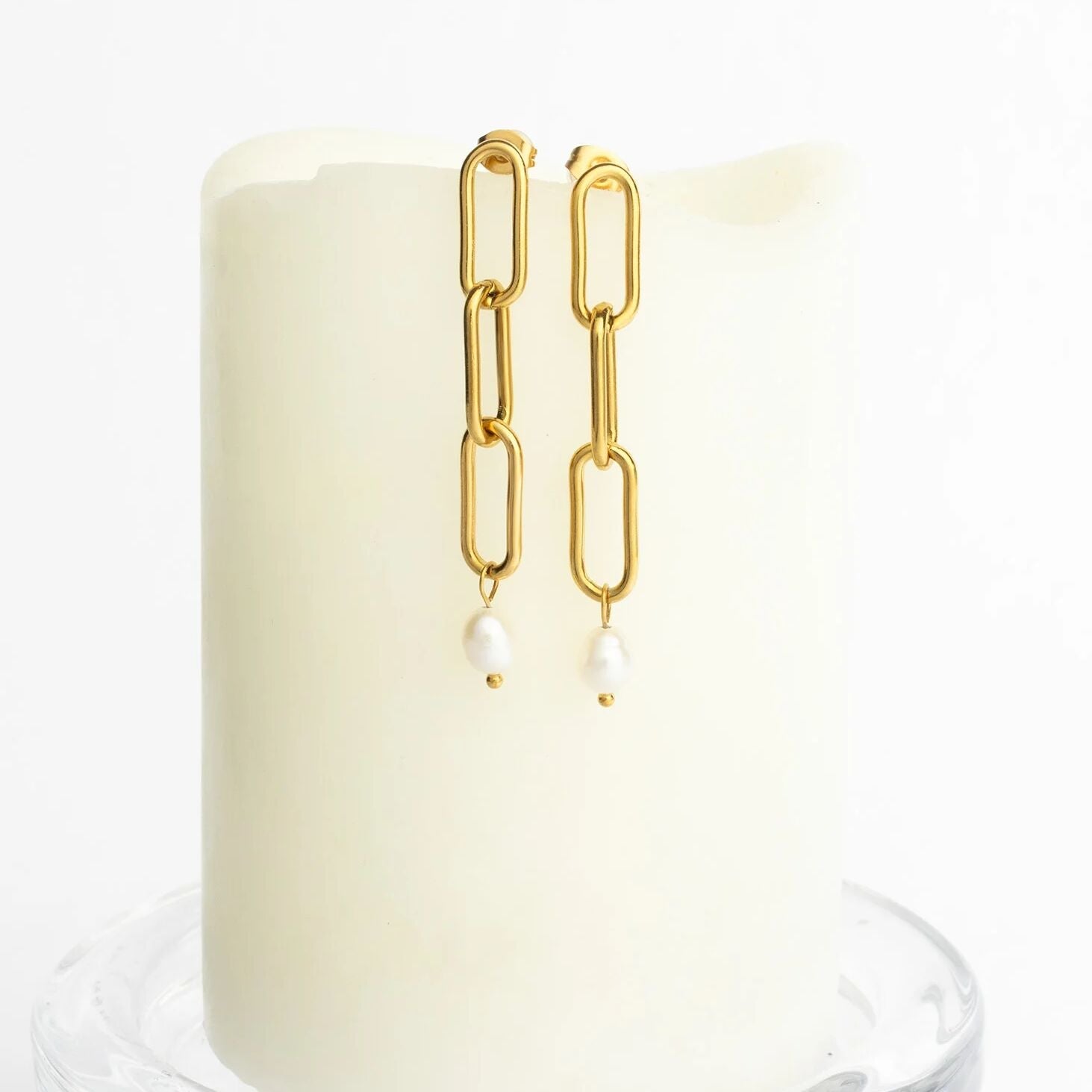 18K Gold PVD Stainless Steel Long Paperclip Dangle Earring