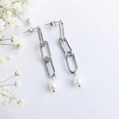 18K Gold PVD Stainless Steel Long Paperclip Dangle Earring