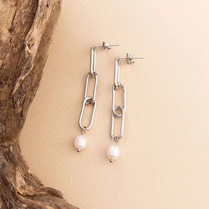 18K Gold PVD Stainless Steel Long Paperclip Dangle Earring