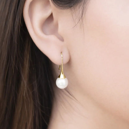 18K Gold PVD Stainless Steel Large Pearl Drop Earrings