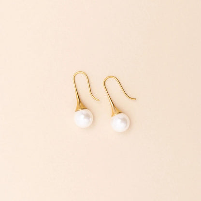 18K Gold PVD Stainless Steel Large Pearl Drop Earrings