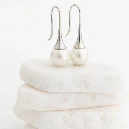 18K Gold PVD Stainless Steel Large Pearl Drop Earrings