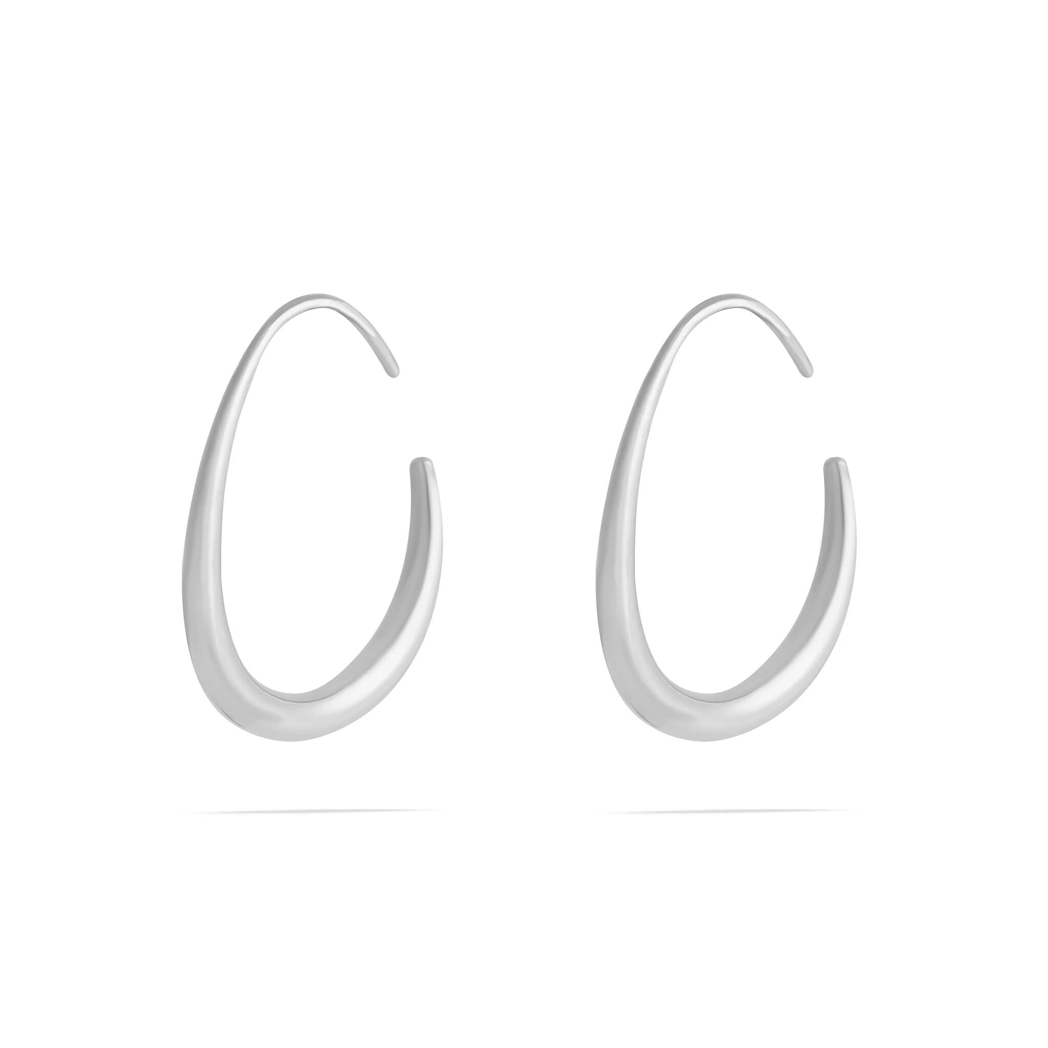 Pair of silver hoop earrings on a white background