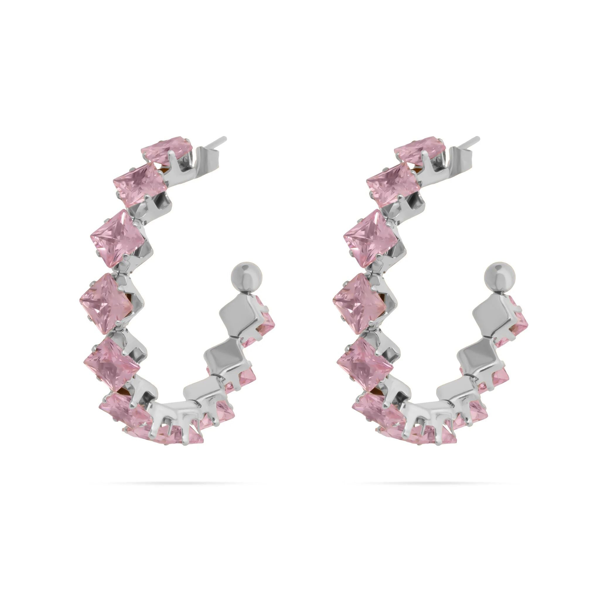18K Gold PVD Stainless Steel Pink Stone Hoop Earrings