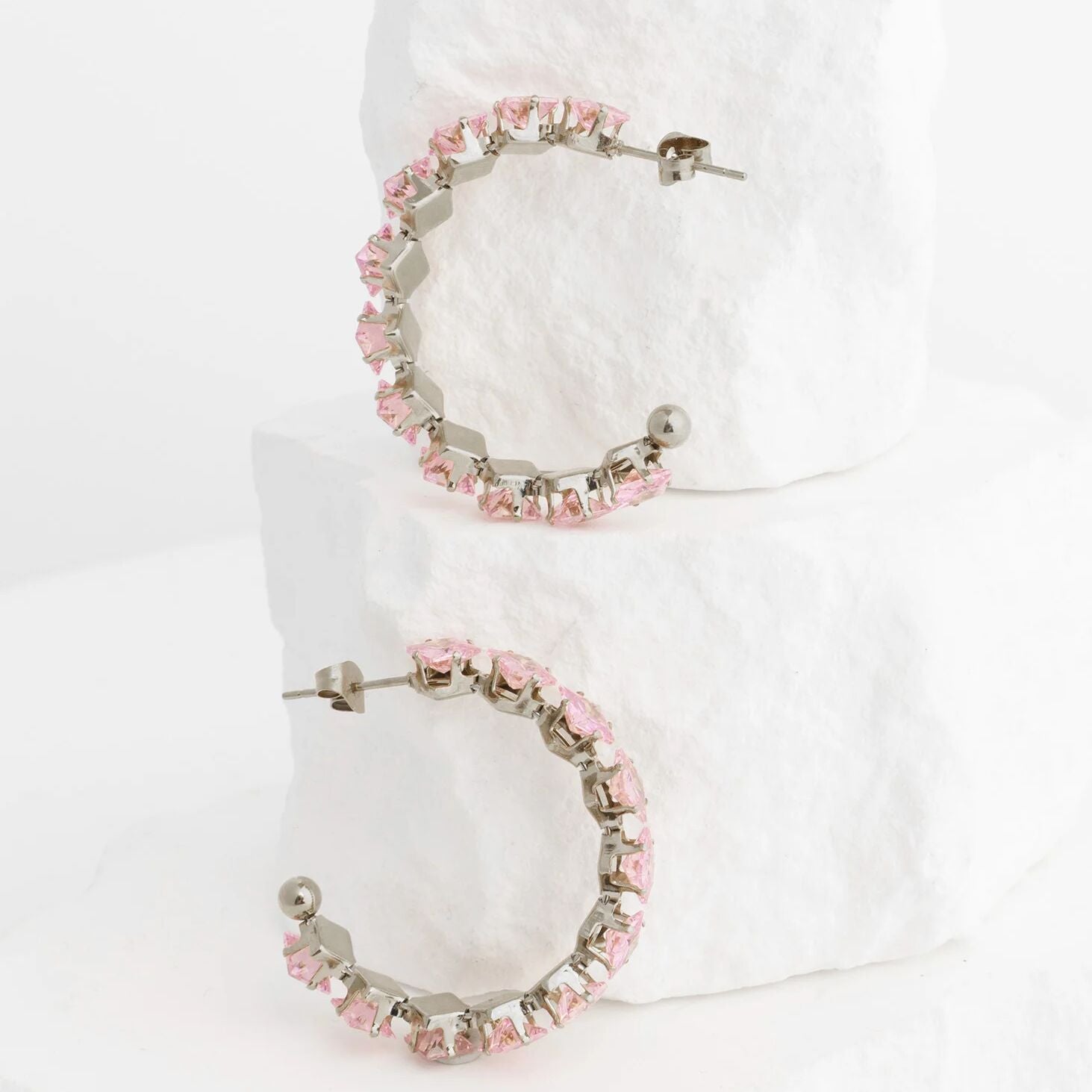 18K Gold PVD Stainless Steel Pink Stone Hoop Earrings
