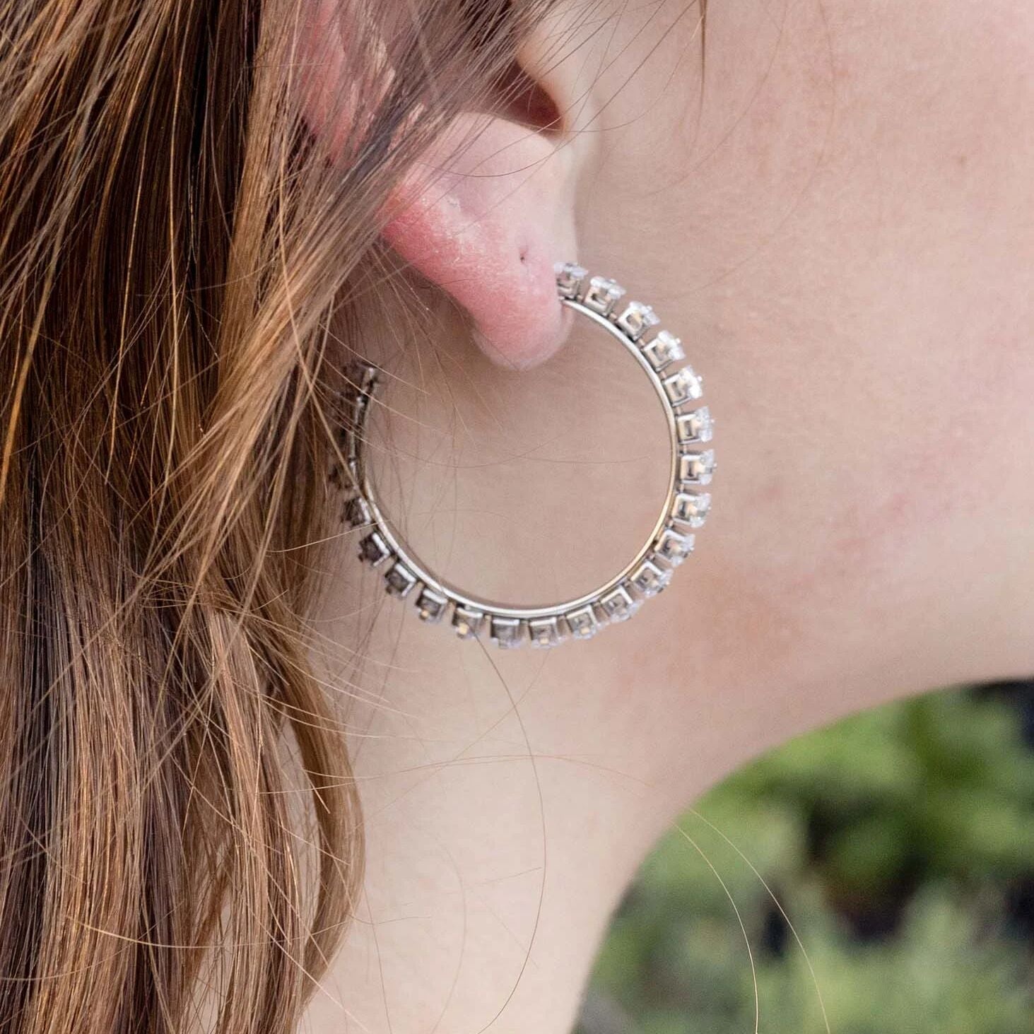 18K Gold PVD Stainless Steel CZ Stone Hoop Earrings
