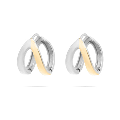 Pair of silver and gold earrings on a white background