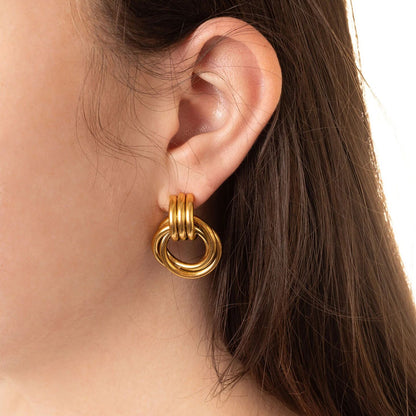 18K Gold PVD Stainless Steel Double Round Stud Earring