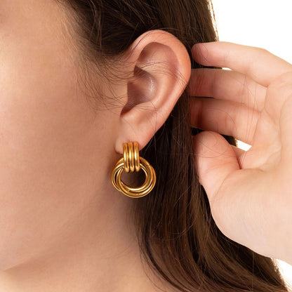 18K Gold PVD Stainless Steel Double Round Stud Earring