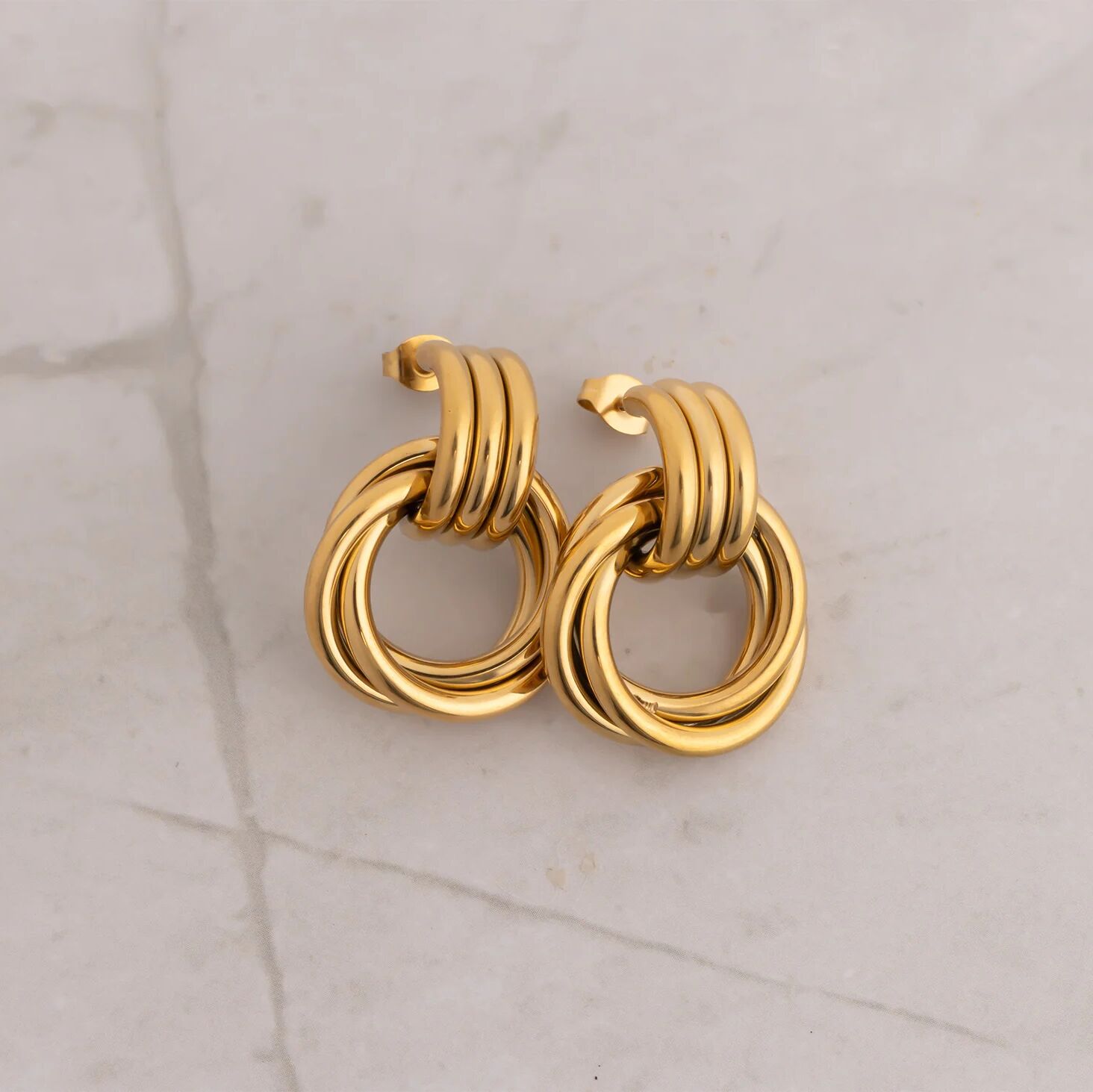 18K Gold PVD Stainless Steel Double Round Stud Earring