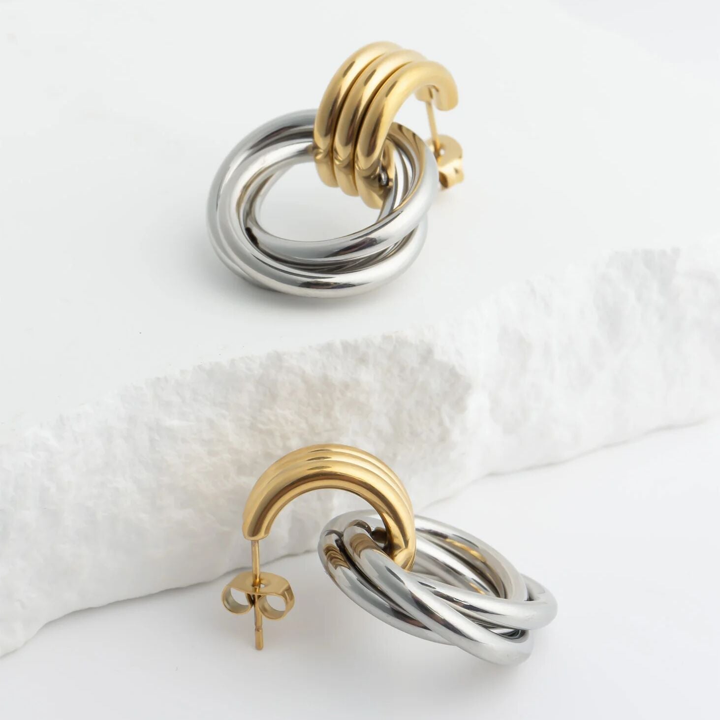 18K Gold PVD Stainless Steel Double Round Stud Earring