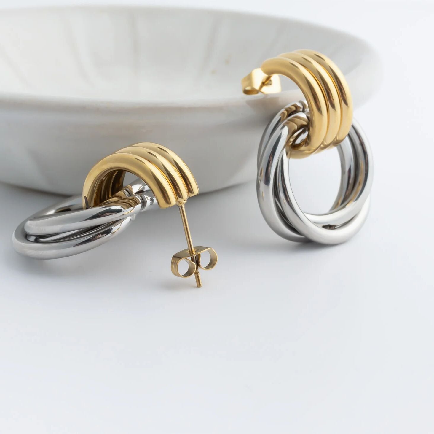18K Gold PVD Stainless Steel Double Round Stud Earring