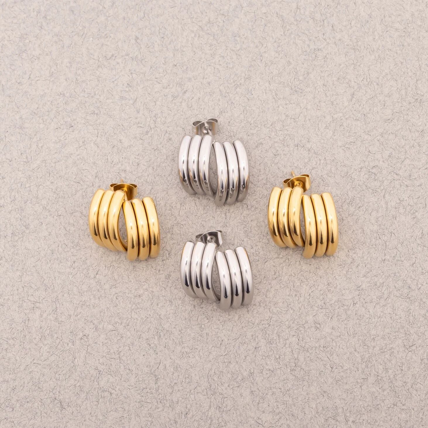 18K Gold PVD Stainless Steel Abstract Stud Earring