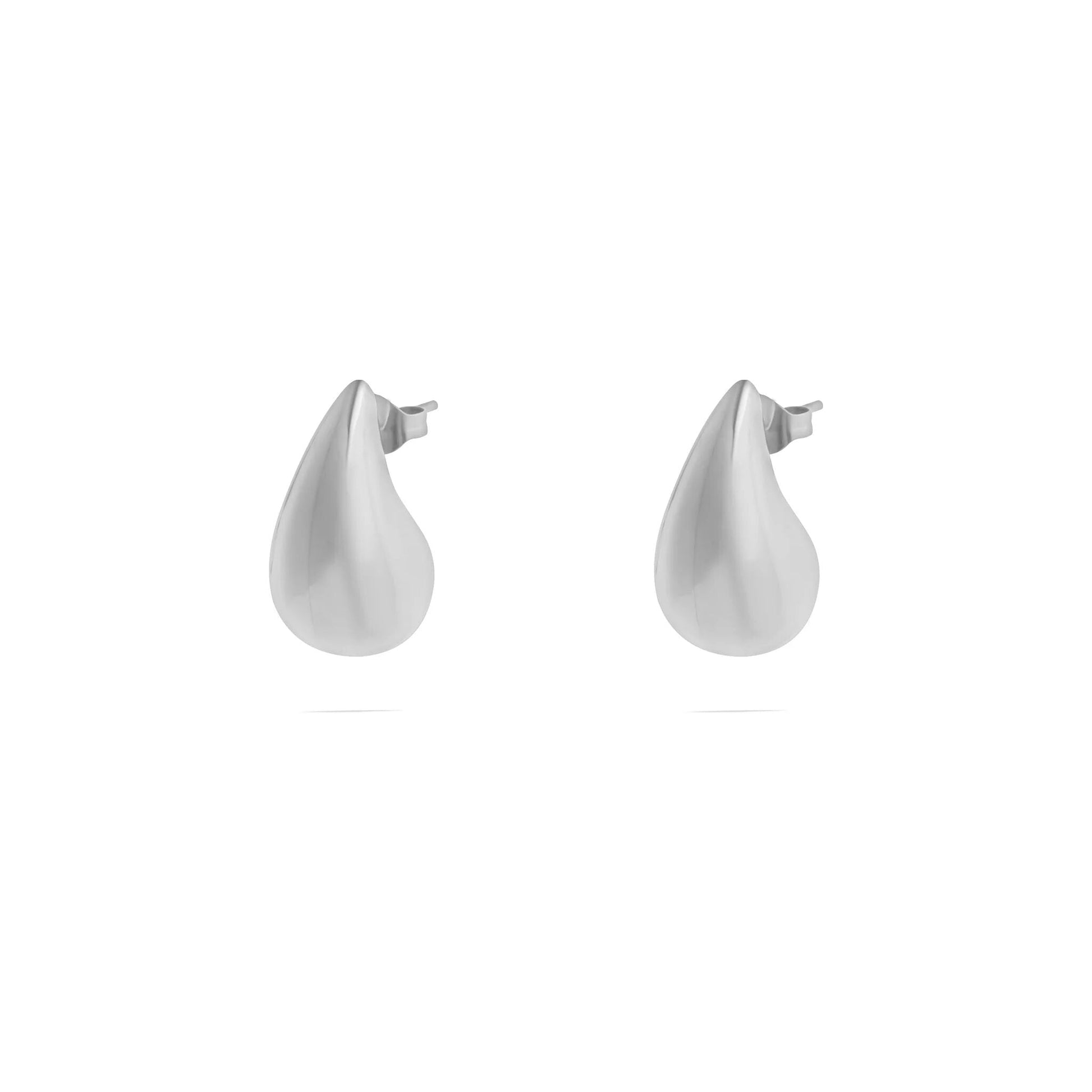 Pair of white teardrop-shaped earrings on a white background