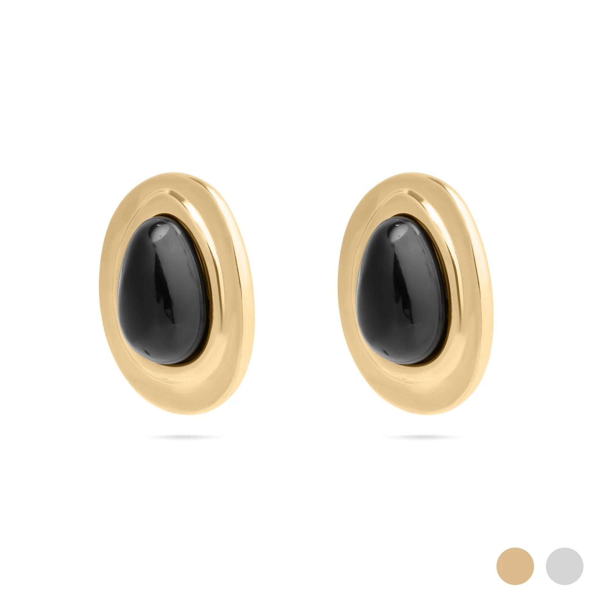 Gold Black Enamel Stud Earrings on a white background
