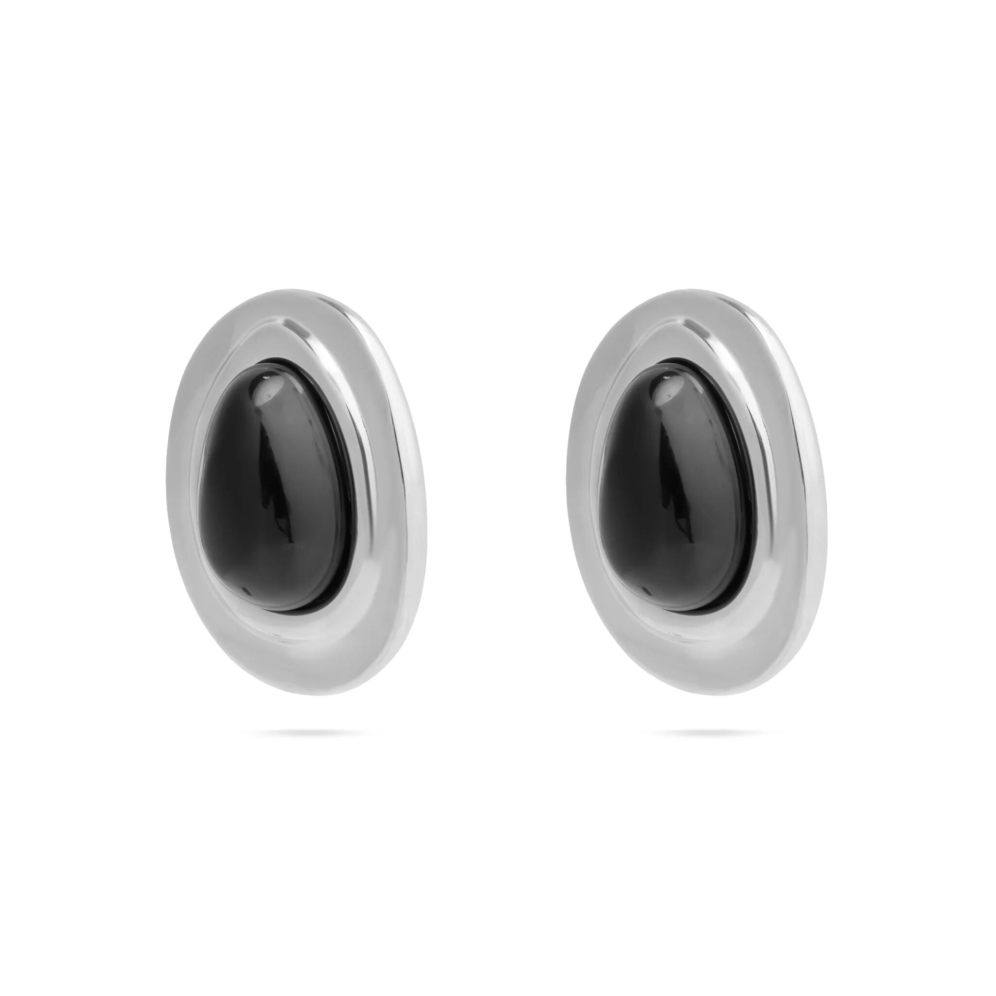 Pair of silverBlack Enamel Stud Earrings on a white background