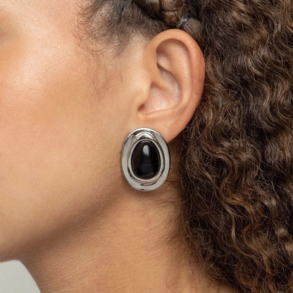 18K Gold PVD Stainless Steel Black Enamel Stud Earrings