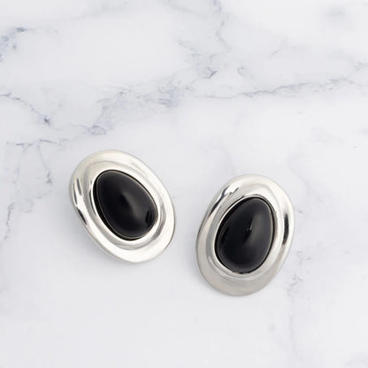 18K Gold PVD Stainless Steel Black Enamel Stud Earrings