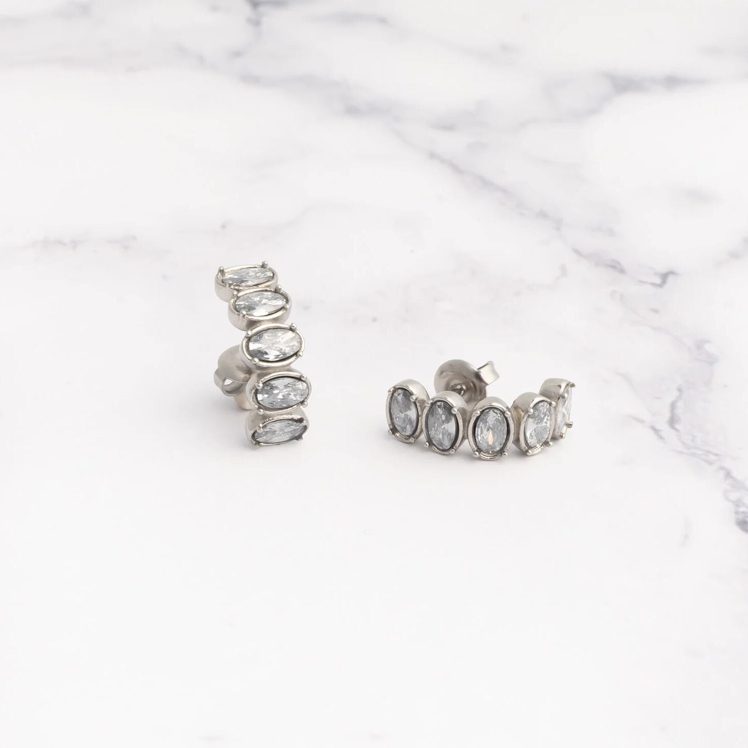 18K Gold PVD Stainless Steel Oval Stone Huggie Earrings