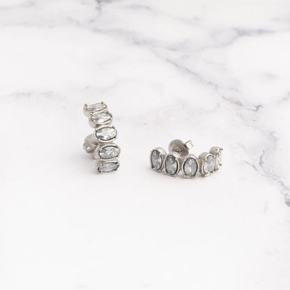 18K Gold PVD Stainless Steel Oval Stone Huggie Earrings