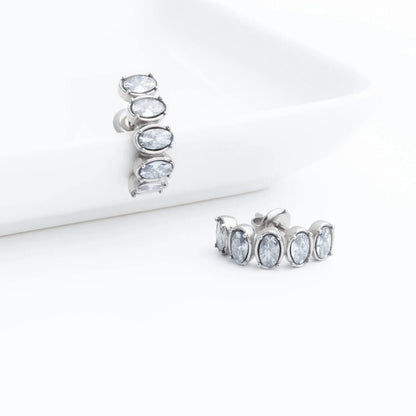 18K Gold PVD Stainless Steel Oval Stone Huggie Earrings