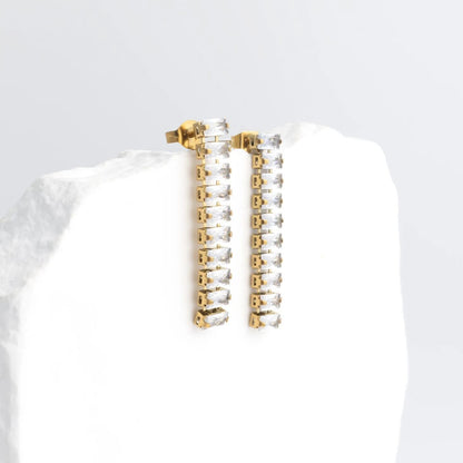 18K Gold PVD Stainless Steel Emerald Dangle Earrings