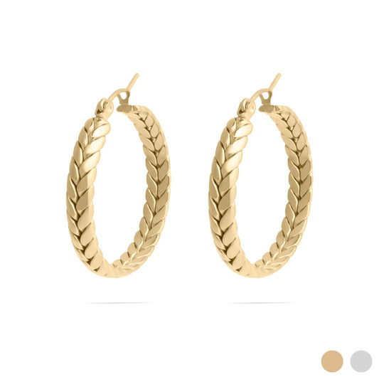 Gold Braided Hoop Earrings on a white background