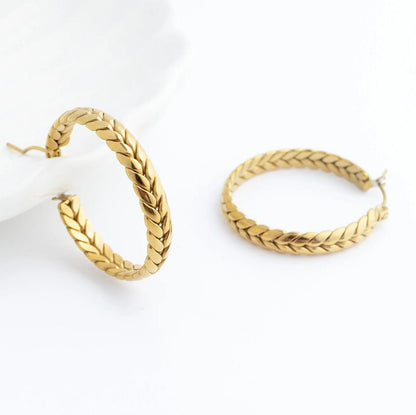 18K Gold PVD Stainless Steel Braided Hoop Earrings