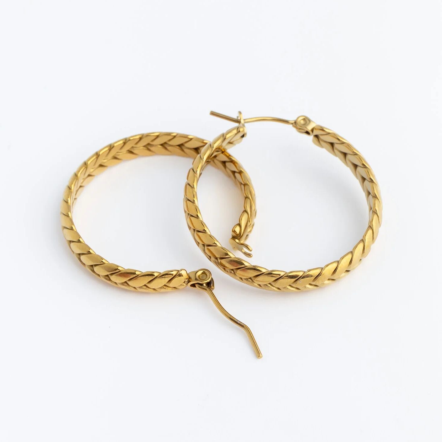 18K Gold PVD Stainless Steel Braided Hoop Earrings